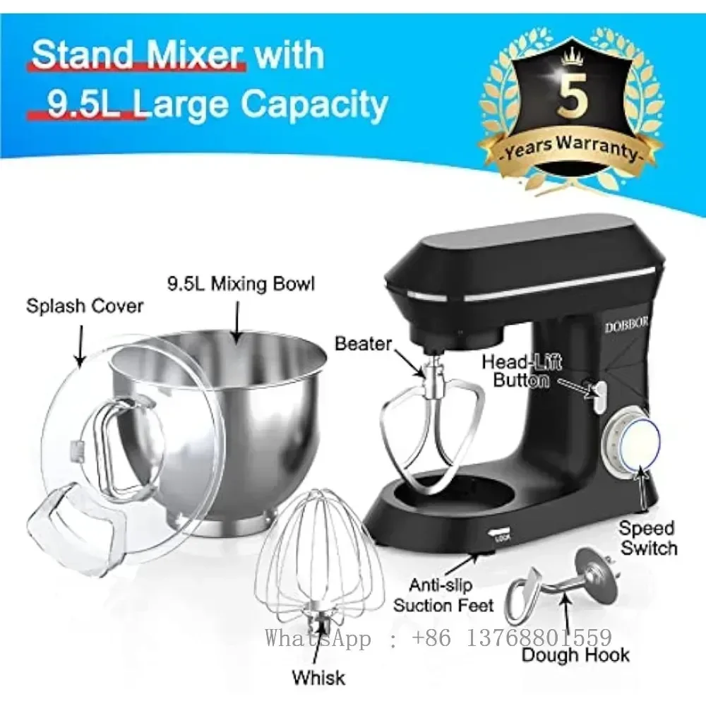 9.5QT Electric Stand mixer, DOBBOR 660W 7 Speeds Tilt-Head Dough Mixers, Bread Mixer with Dough Hook..