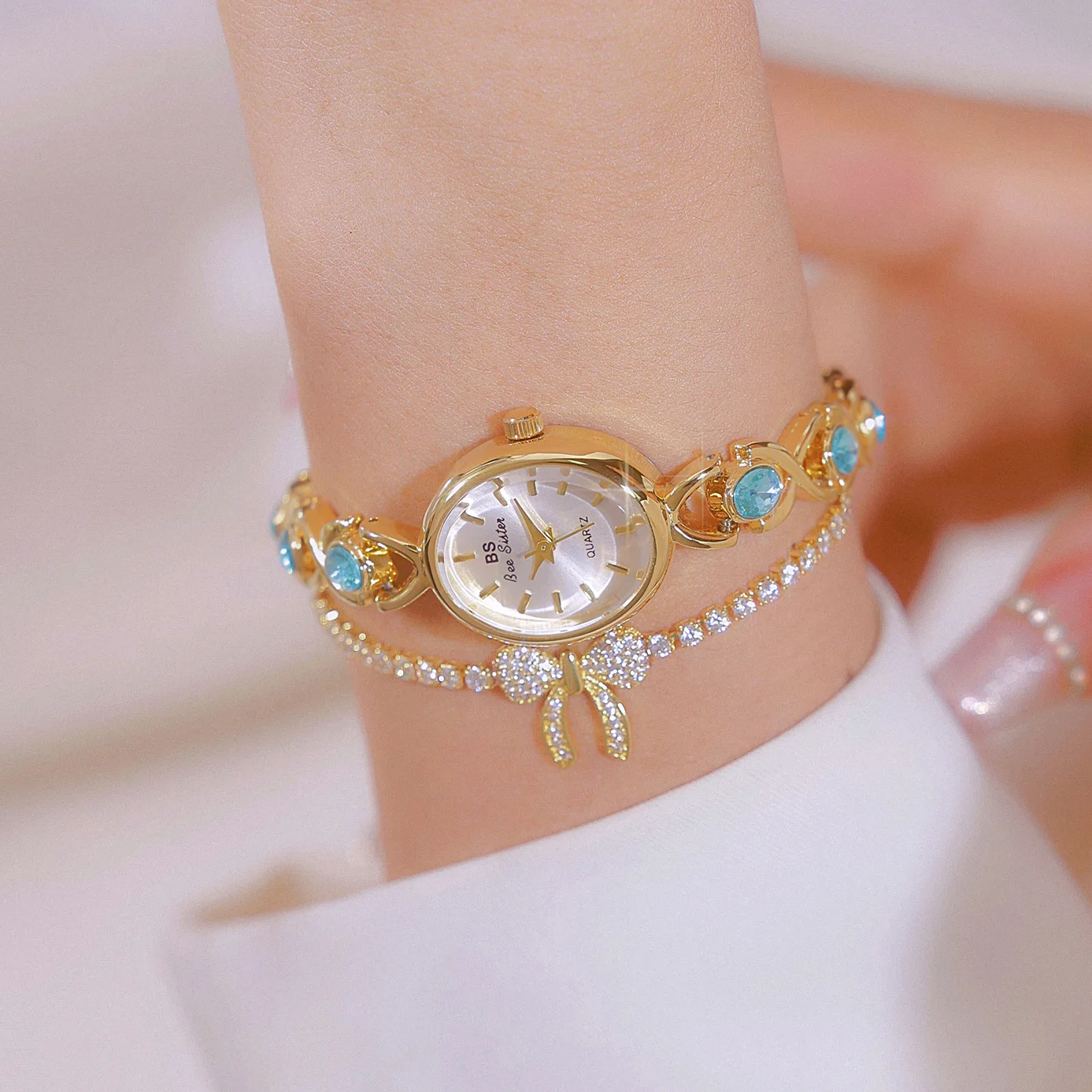 Fashion Luxury Rhinestone Ladies Bracelet Quartz Wristwatch Elegant Women's Watch Stainless Steel Band Reloj Mujer