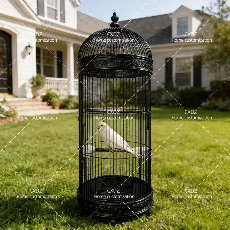 Large Wrought Iron Bird Cage Oversized Parrot Starling Villa Outdoor Floor Standing Pet House