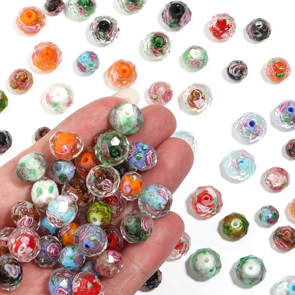 10pcs 8/10/12mm Lampwork Abacus Beads Color Flowers Glass Facted  Bead fo DIY Bracelets Earrings Jewelry Making Accessories