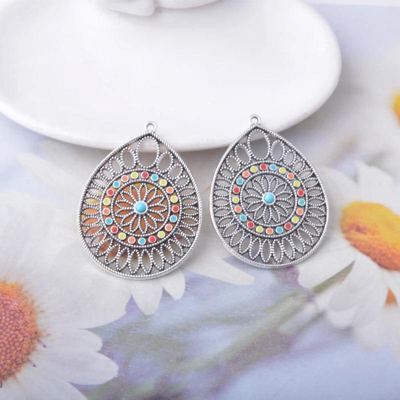 10 Stück Boho Zinklegierung Ohrringe Blumenanhänger Retro-Stil Anhänger-Set DIY Damenohrringe – Detail 7