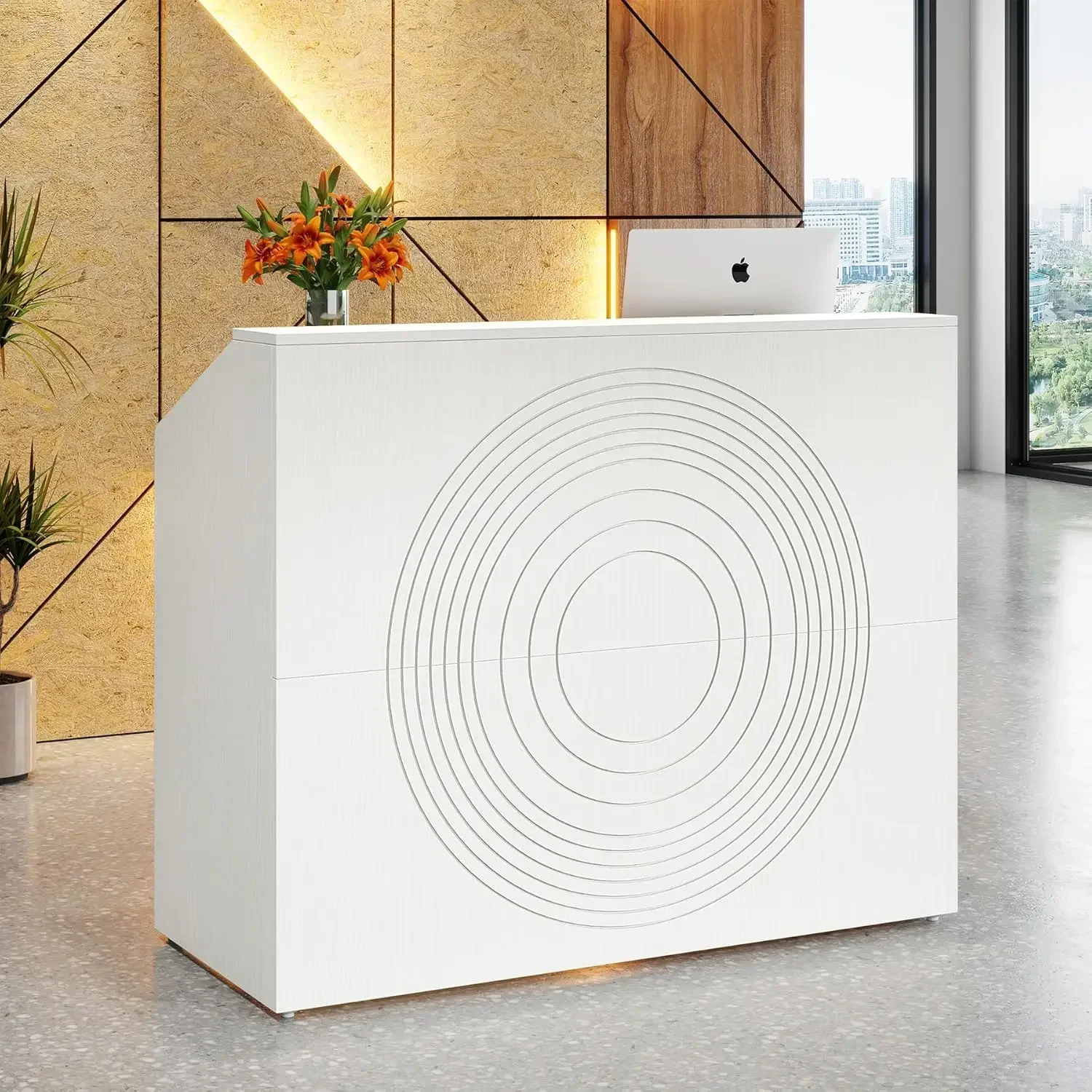 

Reception Desk with Counter, Modern Front Desk Reception Room Table with Cable Grommet,47 inch Retail Counter for Checkout,White