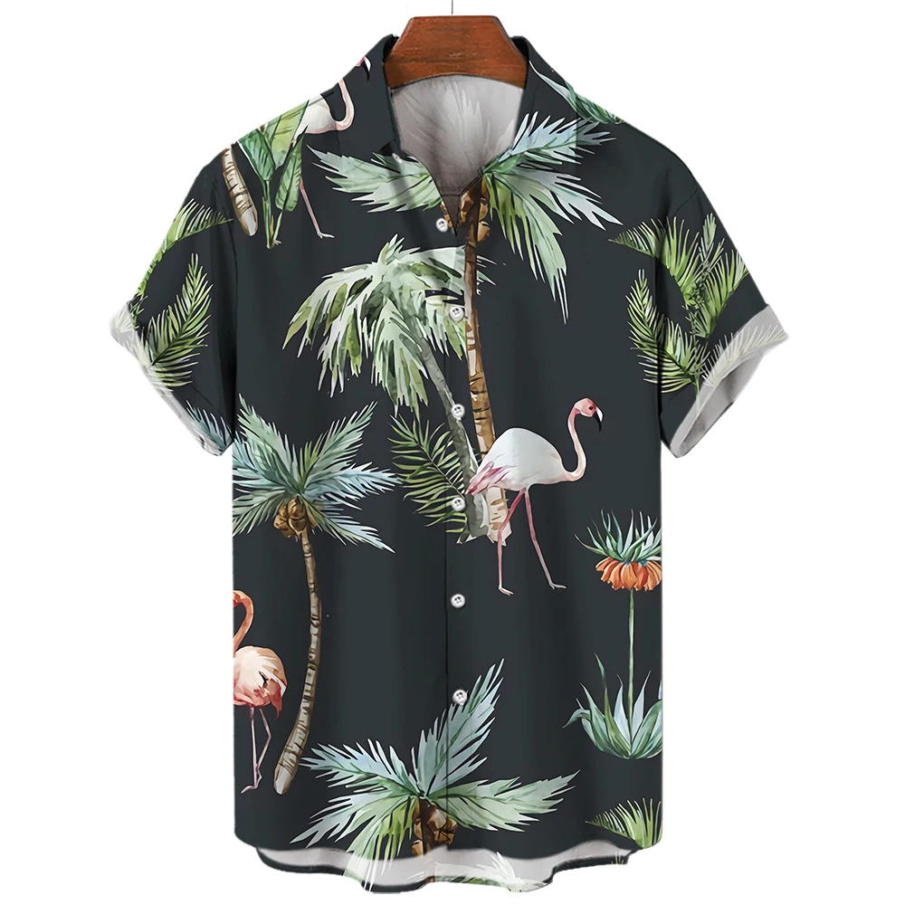 

Men Women Tropical Animal Plant Print Pattern Button Short Sleeve Shirt Summer Flower Fashion Short Sleeve Top