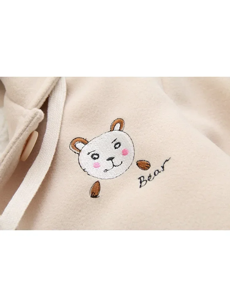 Alta qualità Kawaii Sweet Bear donna cappotti di lana giacca autunno inverno nuove ragazze cappotto e giacche di lana con cappuccio caldo spesso