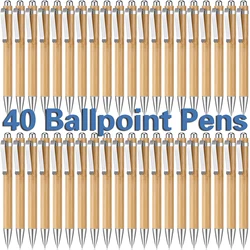 40Pcs/Lot Bamboo Wood Ballpoint Pen 1.0mm Tip Office School Wrting Stationery Business Signature Ball Pens