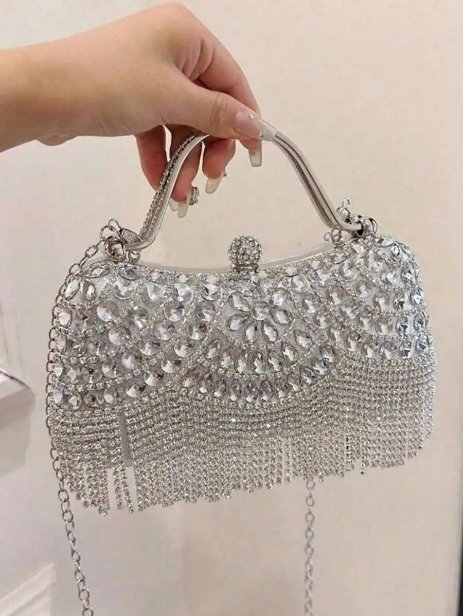 

Rhinestone Embellished Evening Clutch Bag With Tassel Fringe For Women Party Wedding Prom