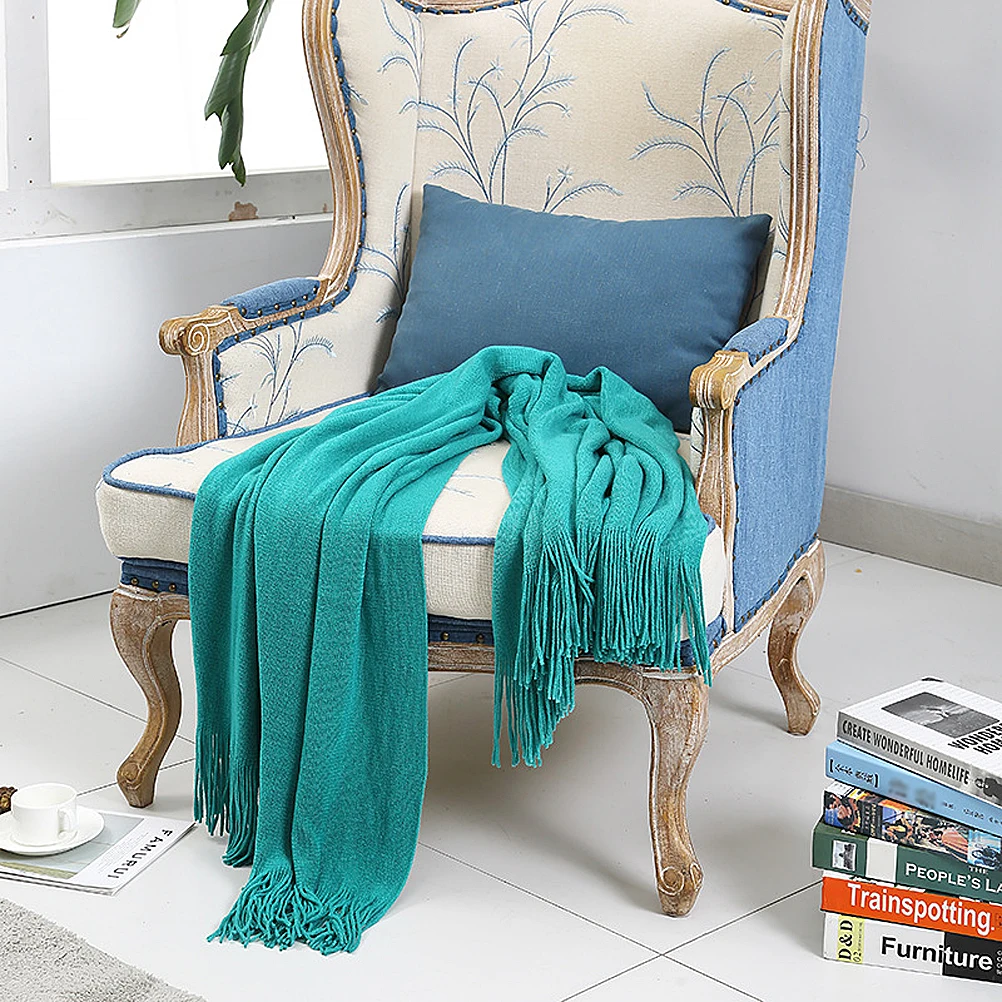 

Outdoor Nordic Bed End Blanket Knitted Stylish Solid Color Fringed Knitting