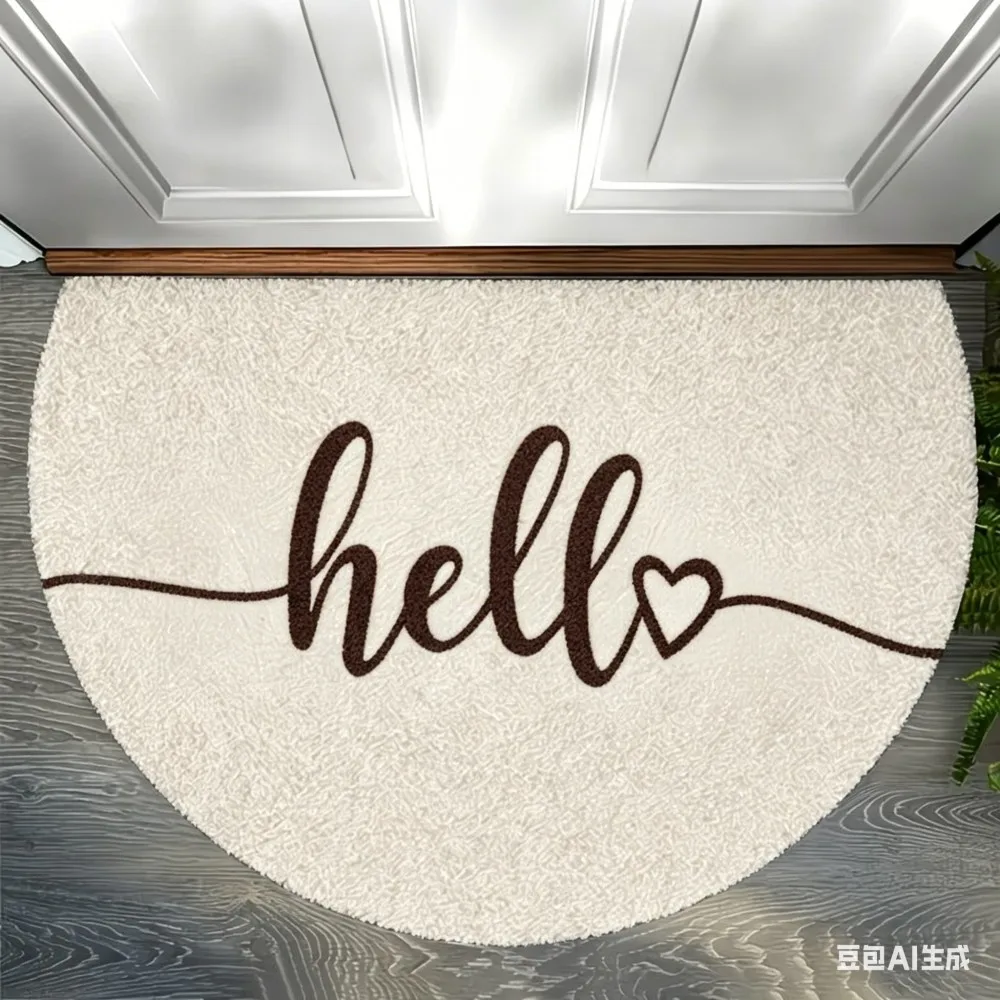 Minimalist Hello Heart Semicircle Door Mat Dark Grey Welcome Rug Anti-Slip Entrance Floor Mat for Home Porch Front Door Decor