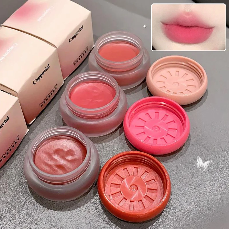 New Cappuvini Canned Lip Mud Mist Lipstick Moisturizing Velvet Matte Mousse Solid Lip Gloss Cheek Blush Cream Tint Lips Cosmetic