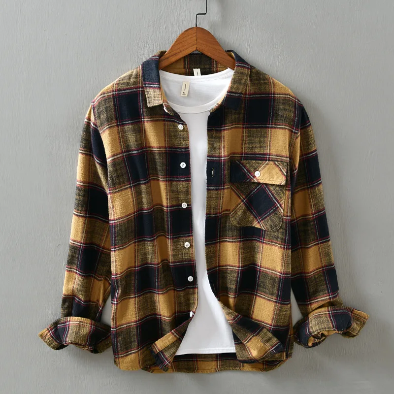 2022 Spring Autumn New Long-sleeved Plaid Shirt Men\'s Korean Version of The Trend Printing Shirt Youth Casual All-match Top