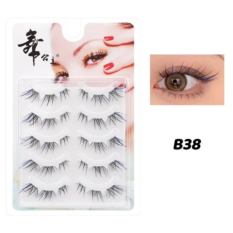 5 Paar Blaue Gemischte Farbige Künstliche Wimpern Natürliche Stachelige Manga-Wimpern Weiche Flauschige Streifenwimpern für Cosplay & Party-Make-up – Detail 7