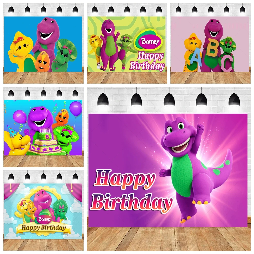 Muppets Barney Dinosaur Backdrop Kids Birthday Party Decor Baby Shower Custom Background Vinyl Polyester Photography Decor Props