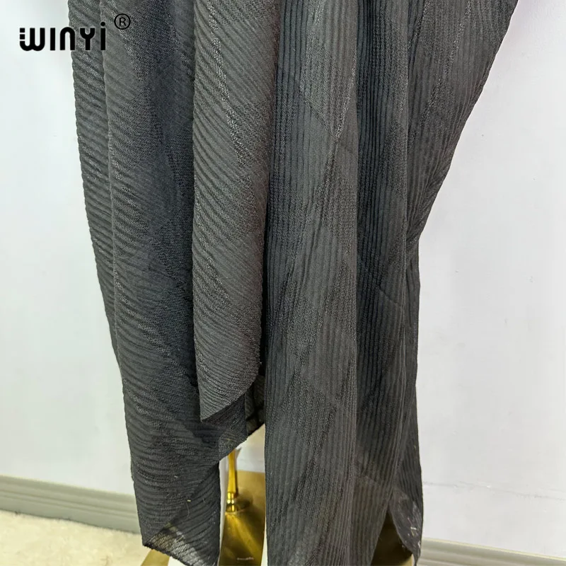 Płaszcz WINYI na Bliskim Wschodzie moda muzułmańska Kaftan kimono maxi szaty Streetwear otwierana Abaya bawełniane uczucie sukienka plisowana