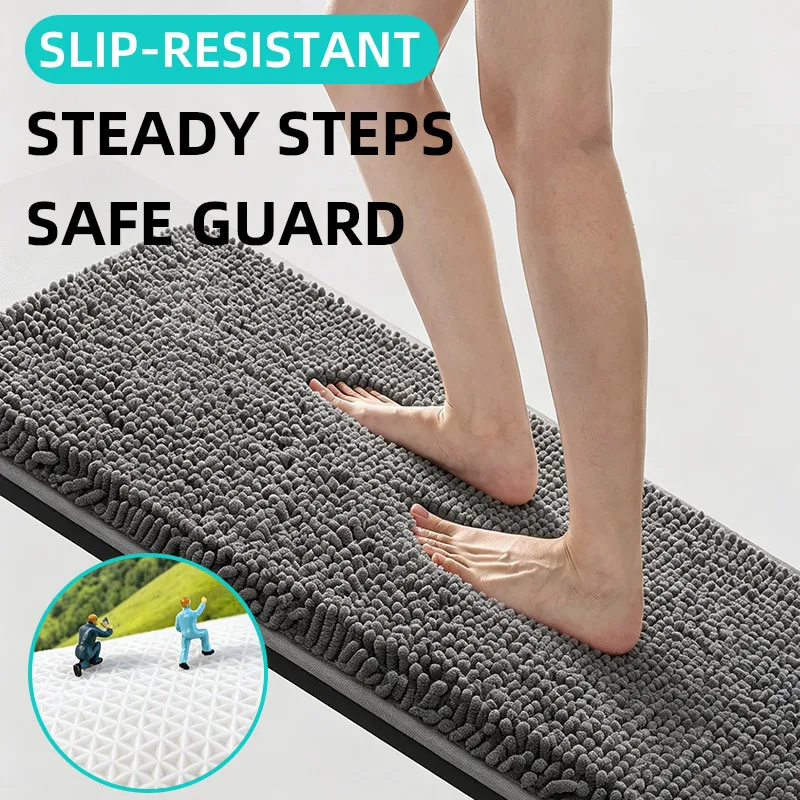 Absorbent Chenille Bath Mat Non-Slip Shaggy Rug for Bathroom Entryway Bedroom Machine Washable Shed-Resistant Eco-Friendly
