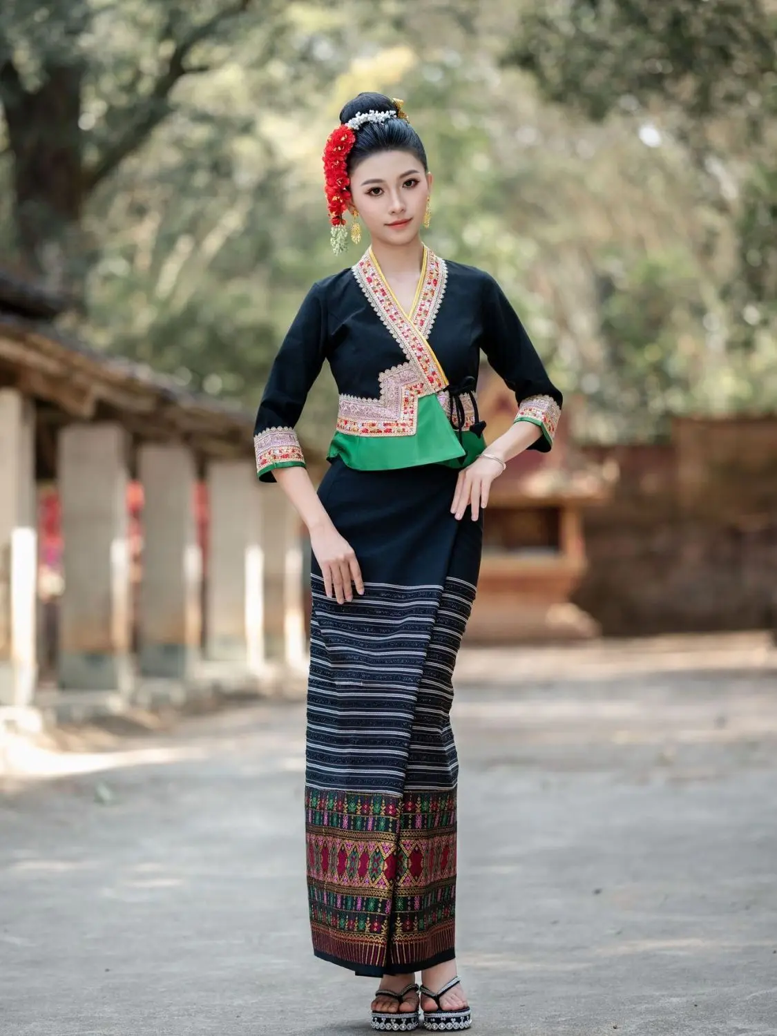 2 قطعة تايلاند ميانمار النساء داي الملابس داي العرقية زي أداء الرقص الوطني زي التايلاندية نمط فستان مجموعة #2