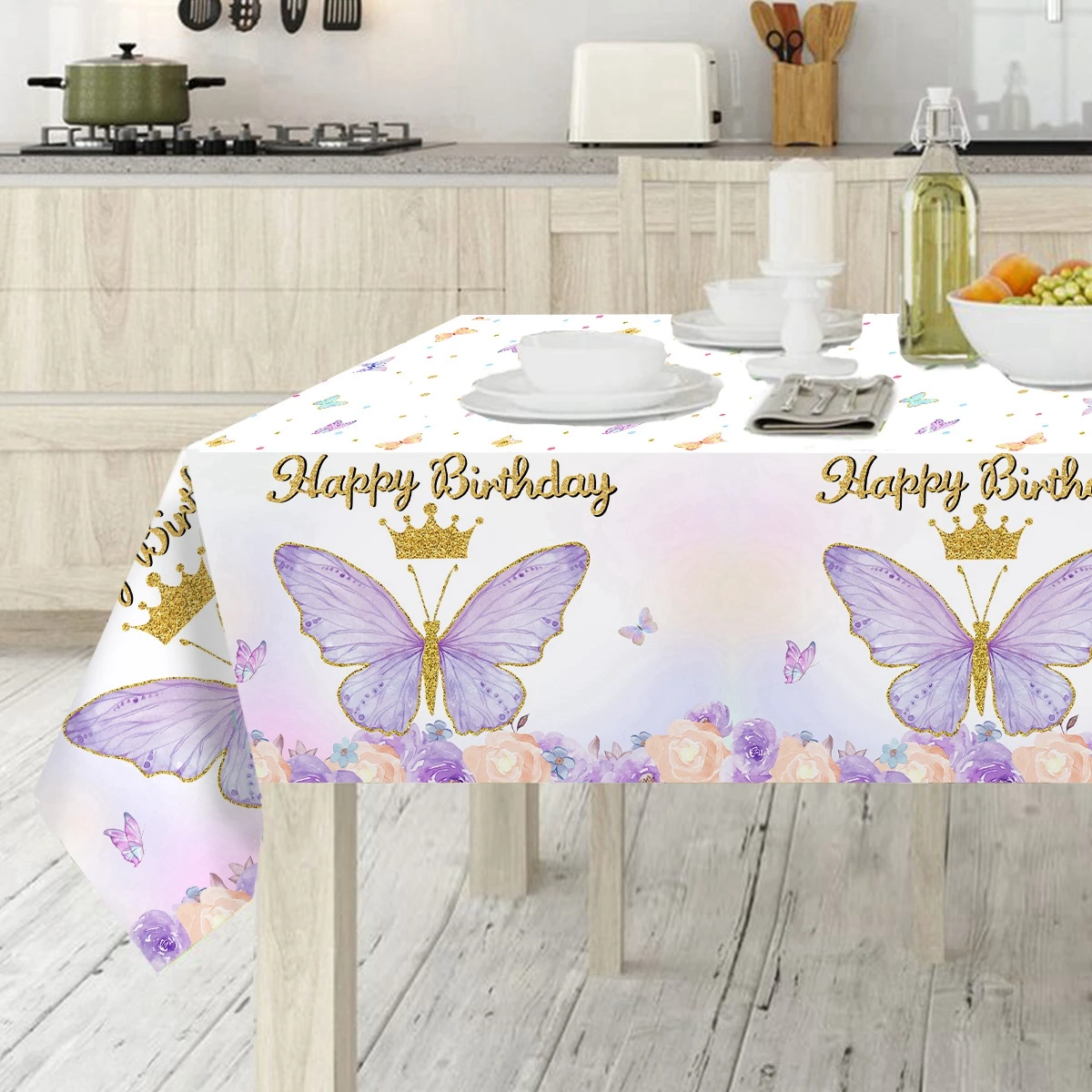 Purple Butterfly Birthday Tablecloth Happy 1st First Birthday Party Decorations Kids Girl Butterfly Decoration Baby Shower