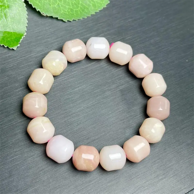 Natural Pink Opal Bucket Bead Bracelet Crystal Healing Stone Stretch Gemstone For Women Birthday Present Lover Gift 12X13MM