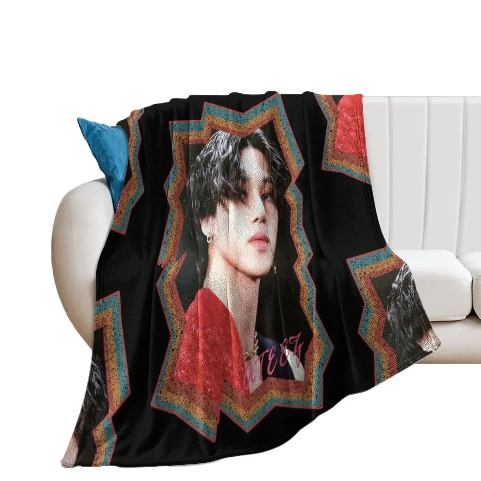 Jung Wooyoung ATEEZ Wooyoung Korean Kpop Retro Color Oil Paint Design Throw Blanket Soft Beds funny gift Blankets