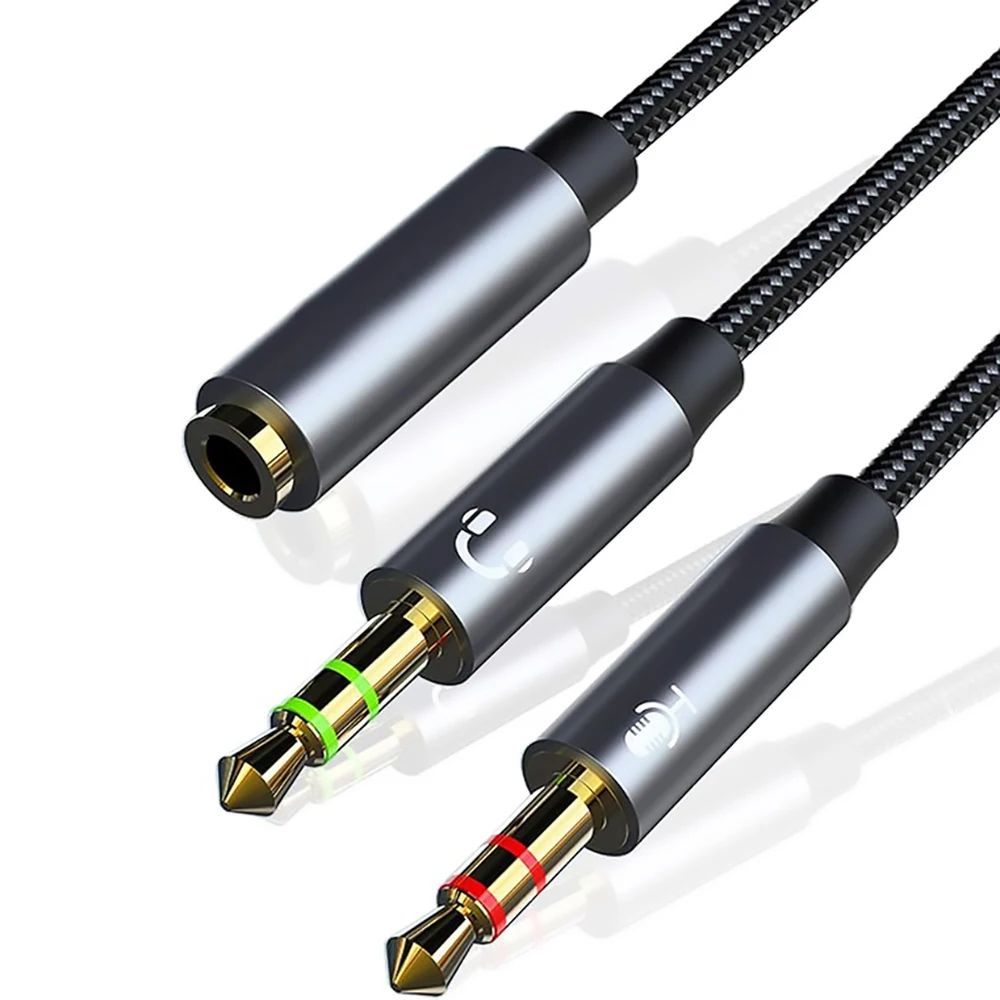 Headphone Splitter for Computer, 3.5mm Female to 2 Dual 3.5mm Male Audio Adapter, Compatible with Headset Microphone Gaming