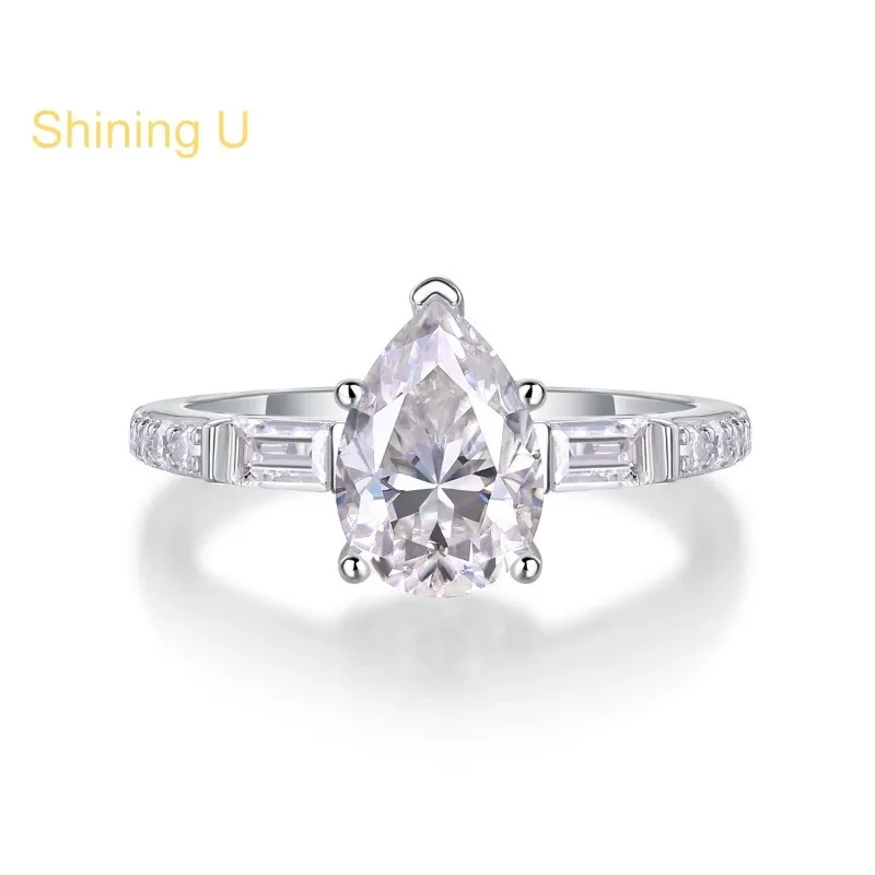 

Сияющее серебро U S925, цвет D, муассанит, 7*10 мм, 2,5 карата, кольцо с грушей для женщин, ювелирные изделия, помолвка