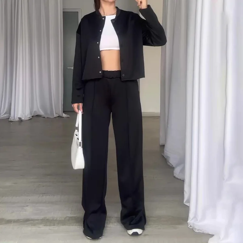 

Европейская и американская мода, осенне-зимний стильный свободный комплект на пуговицах, удобные универсальные повседневные брюки, женский комплект Clo