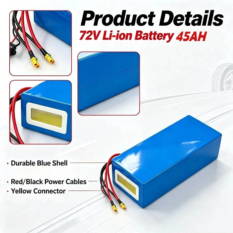 72V 45Ah Lithium Ion Triangle Battery BMS Li Ion 20S for 5000W 6000W Mountain Bike Scooter Motorcycle + 8A Charger
