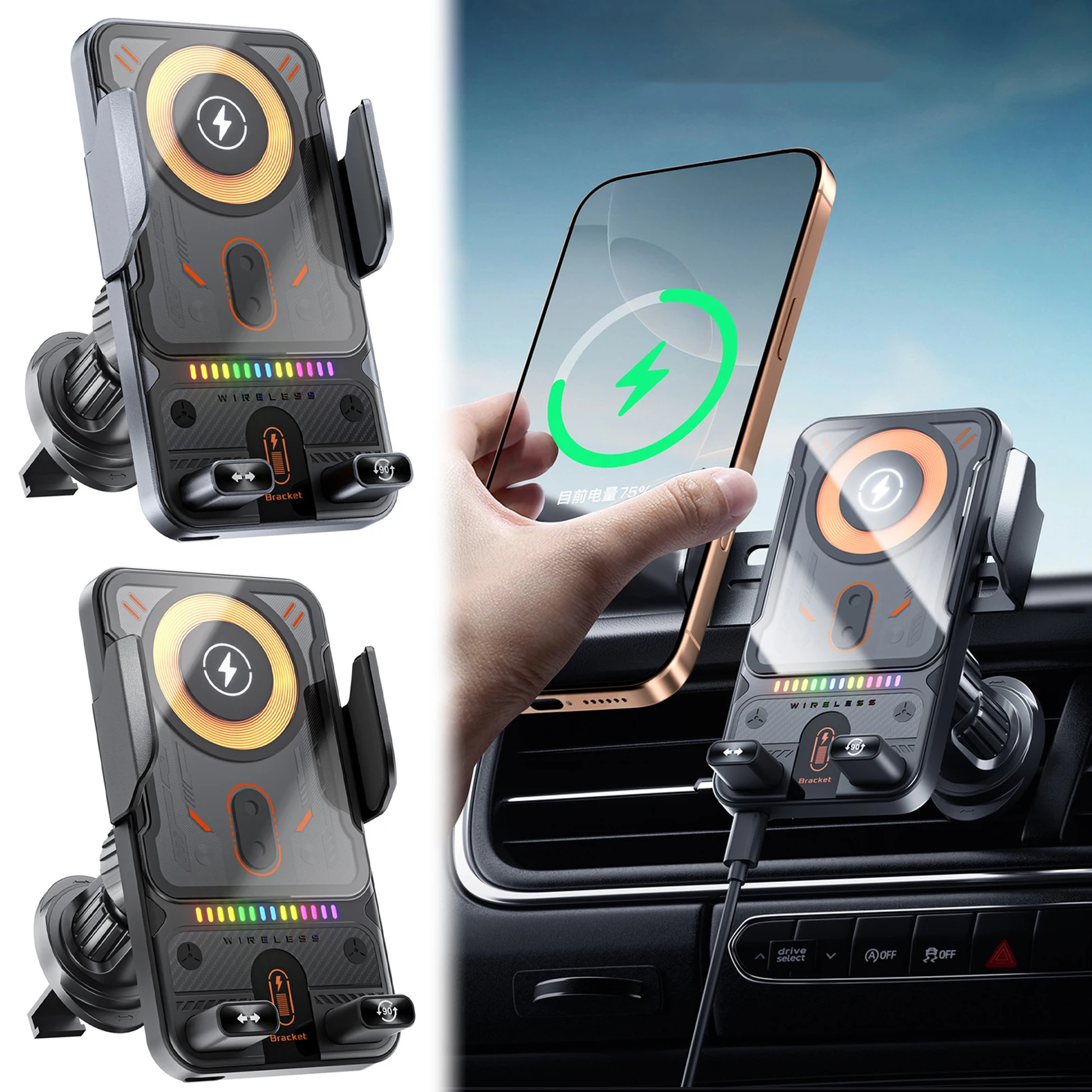 

15 Вт беспроводное зарядное устройство для автомобиля держатель телефона Автоматический зажим воздуха вентиляционная установка телефона 360 ° вращение навигация автомобиль телефонный стенд ежедневное вождение