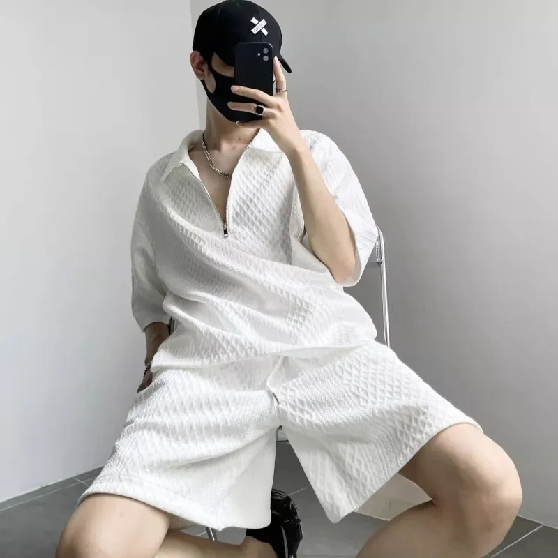 

Texture High-end Fashion Summer Short Sleeve Shorts Casual Suit Loose Half Sleeve Lapel Advanced Sense of Texture Two-piece Set