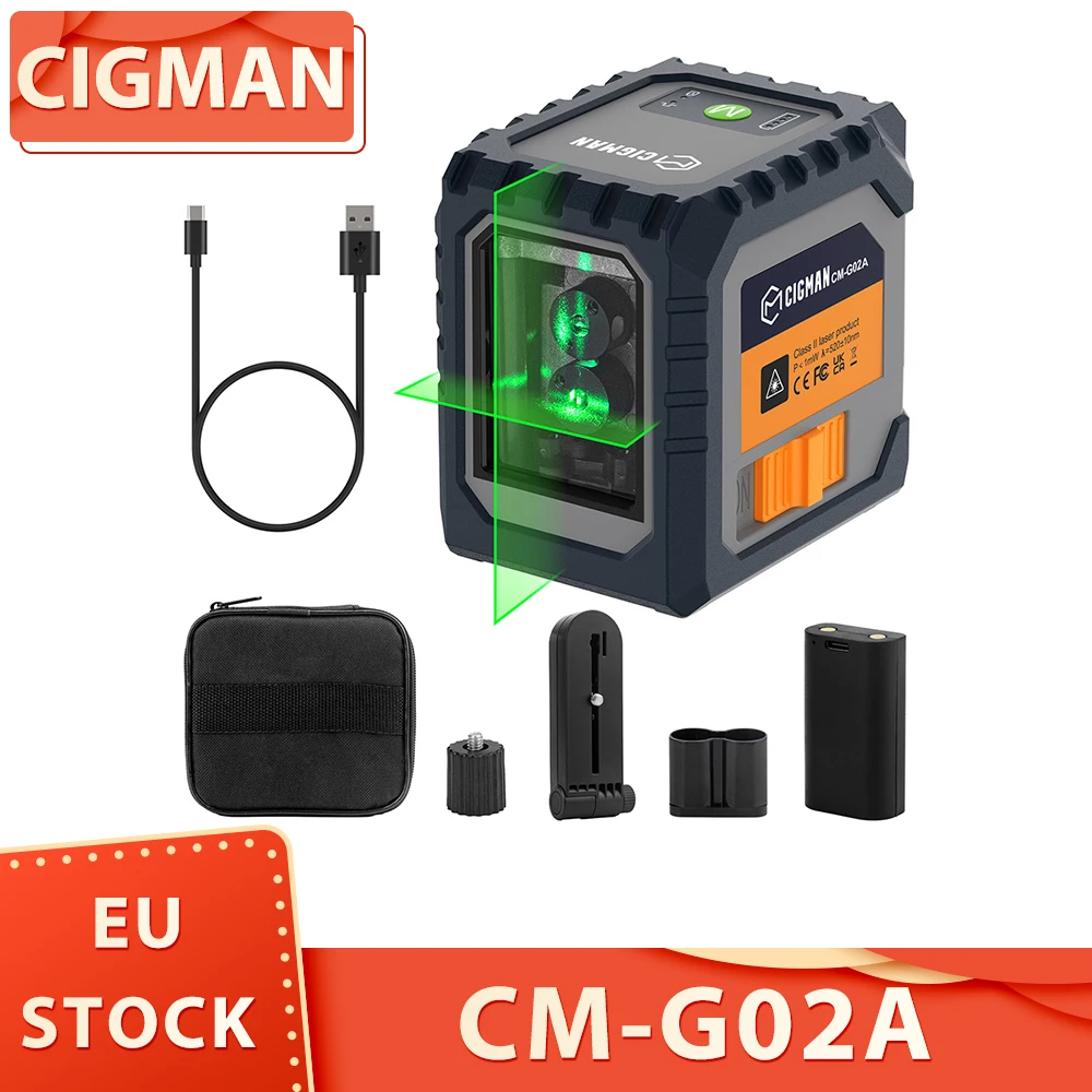 CIGMAN CM-G02A Livello laser a 2 linee, linee laser selezionabili, batteria ricaricabile, visibilità 100 piedi, ruotabile a 360° °