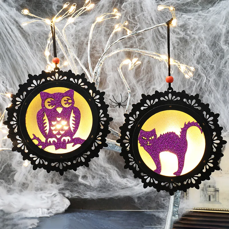 Nieuwe Halloween Pompoen/Kat Lamp Jurk Up Rekwisieten Leuk Led Lichtgevende Schedel/Uil Lamp Opknoping Spook Festival Scene Decoratie Cadeau