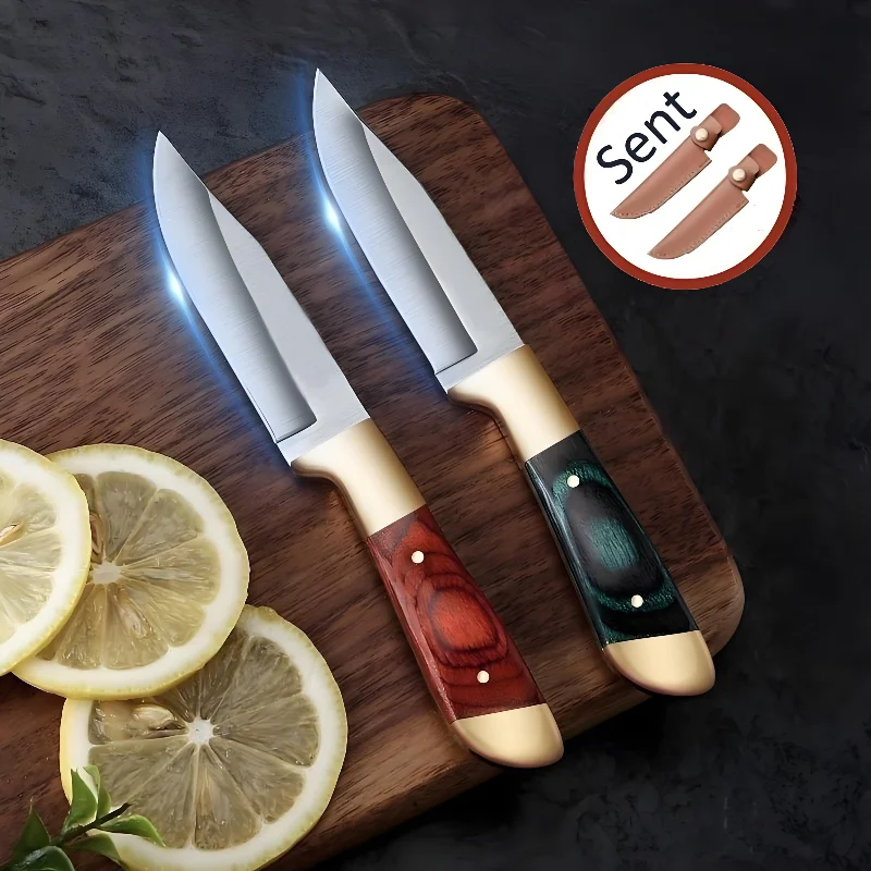 Fruit Knife Hand Held Mini Knive For Lamb Eating Portable Dining Stainless Steel Knife Kitchen Knife With Leather Cover keychain