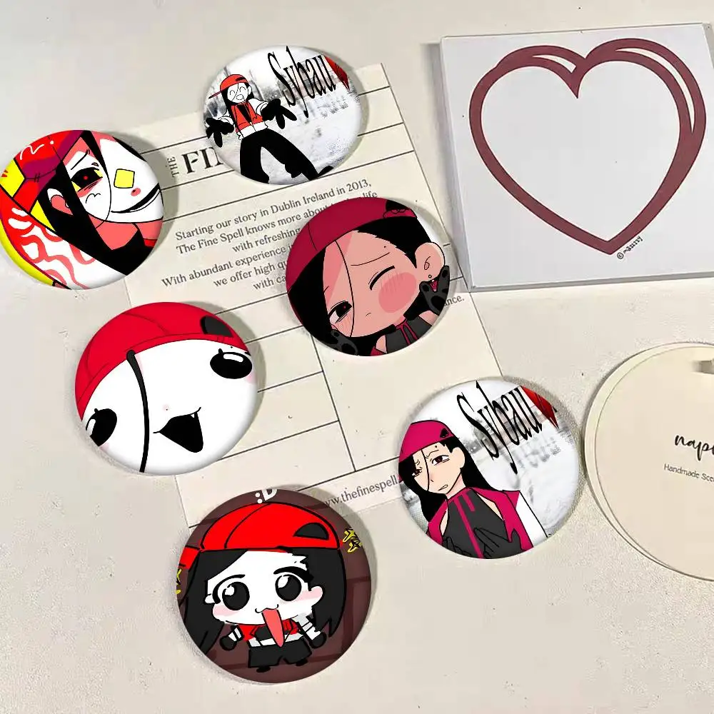 1pc Yi Xi Singer Meat Girl Laser Cartoon Style Badge Brooches On Backpack Decoration Round Enamel Pins For Accessorys