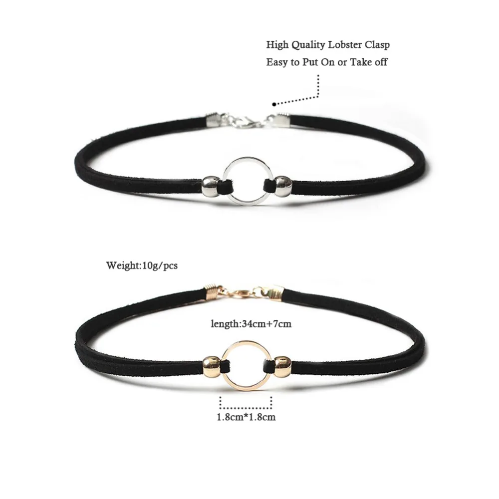 Doreen Box Simple Black Color Choker Necklace Set Velvet Satin Gold Color Metal Round Adjustable Size Women Fashion Jewelry，1PC