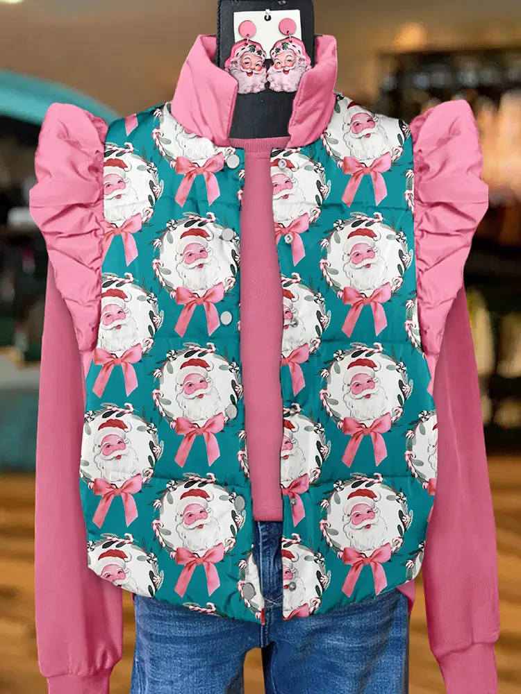 Sweet Christmas Santa Claus Print Flying Sleeve Vest