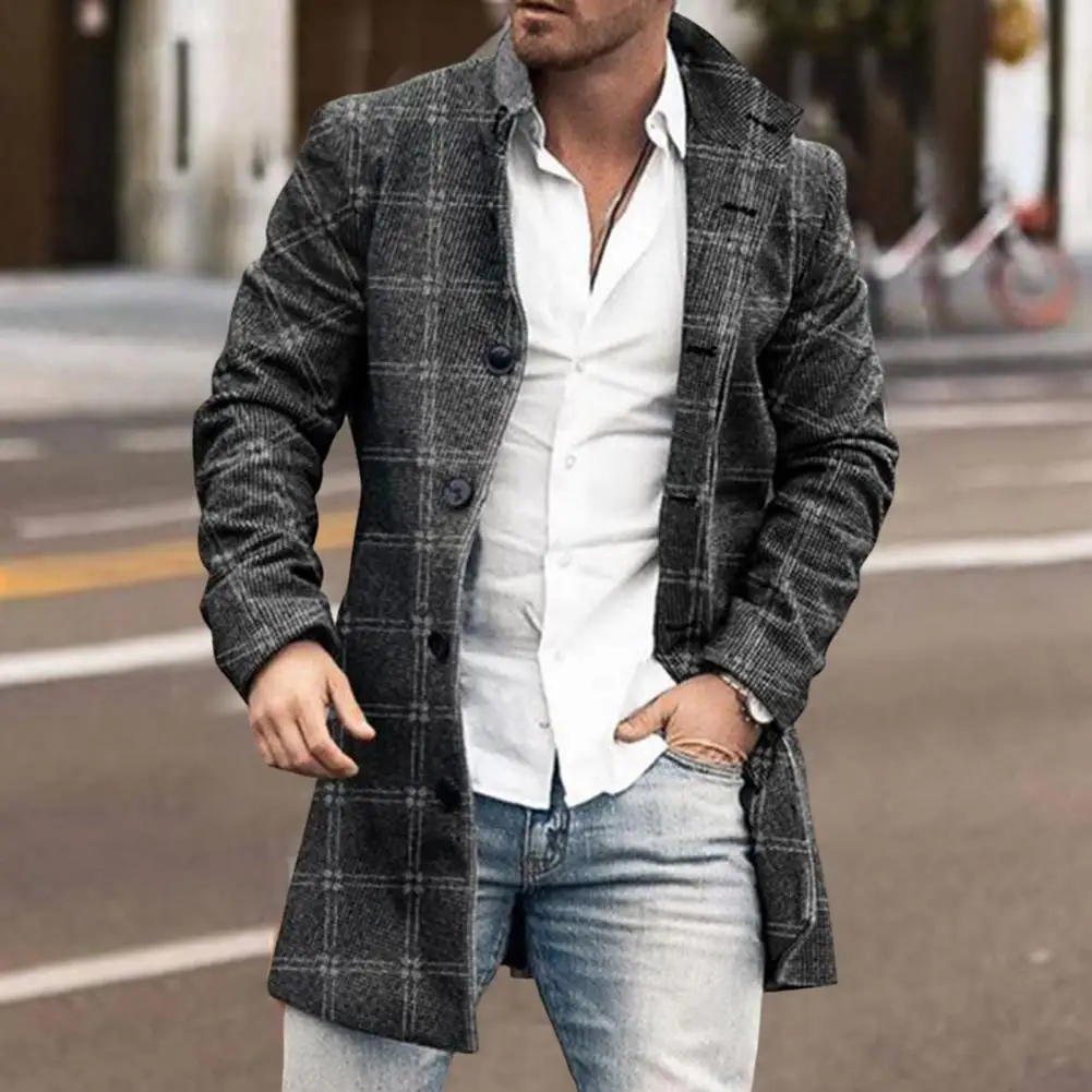 Popular Men Overcoat Autumn Winter Coldproof Pockets Jacket Turndown Collar Male Trench Coat for Daily Wear