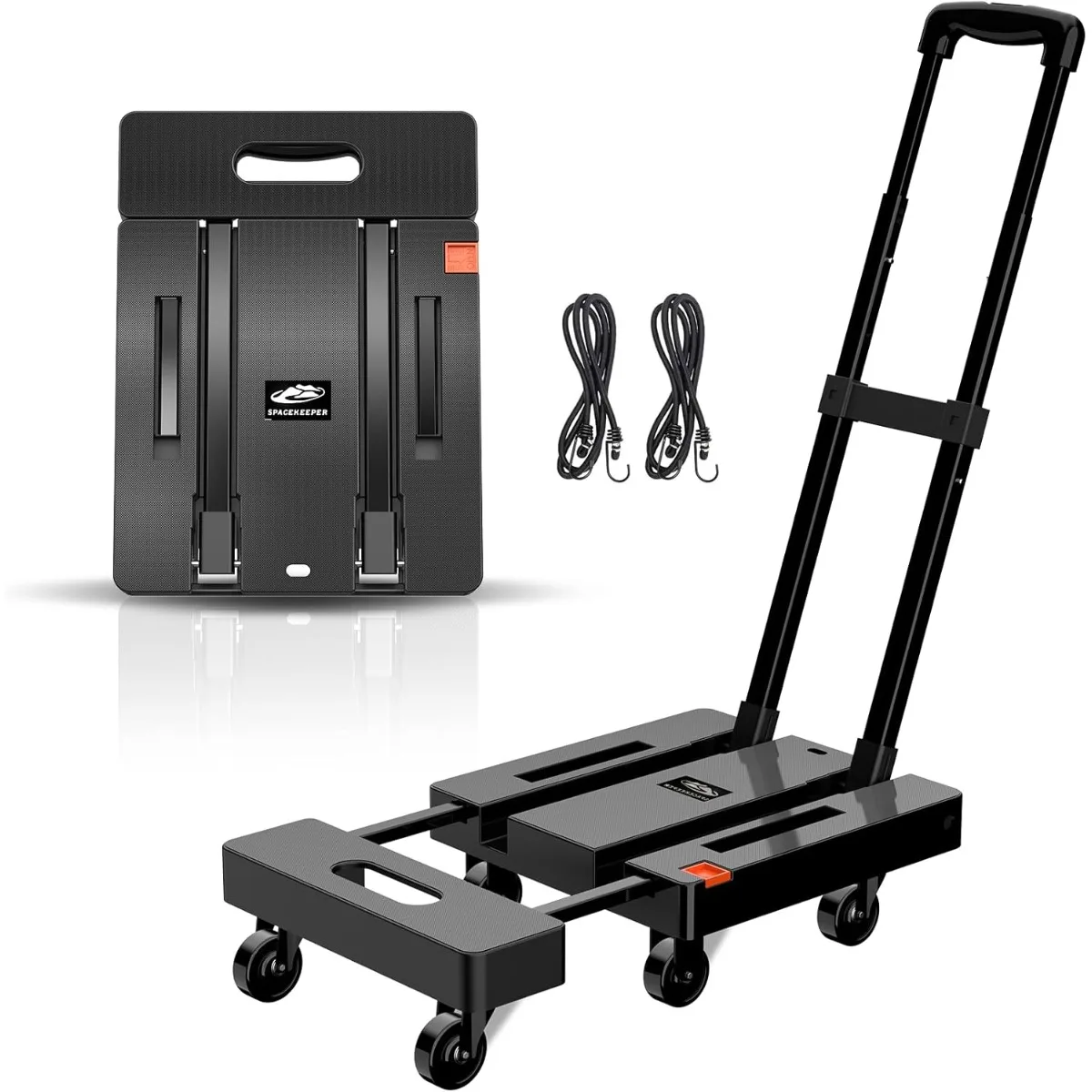 Folding Hand Truck, 500 LB Heavy Duty Luggage Cart, Utility Dolly Platform Cart with 6 Wheels & 2 Elastic Ropes for Luggage