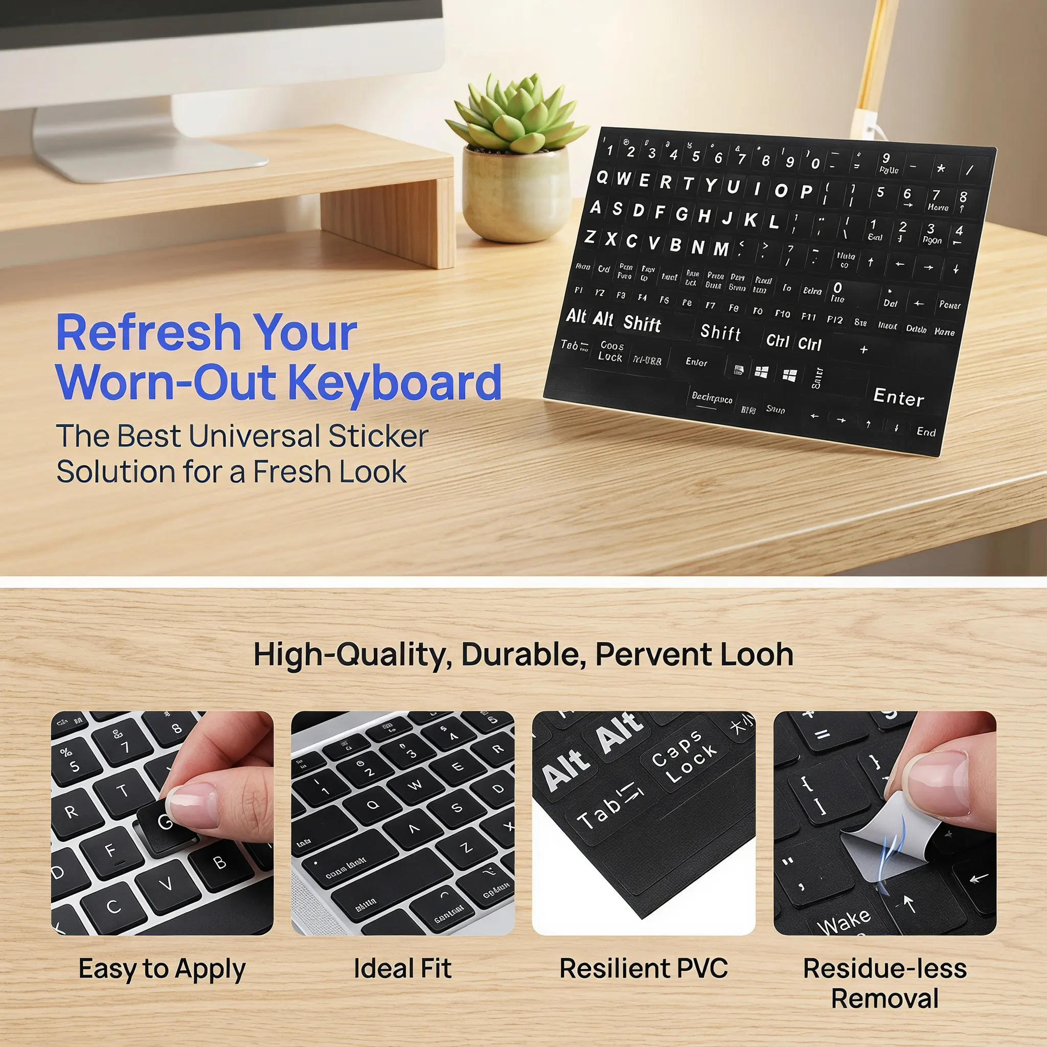 1Sheet Keyboard Sticker High-Quality English Letter Keyboard Replacement Labels for Laptop Desktop Computer Accessories