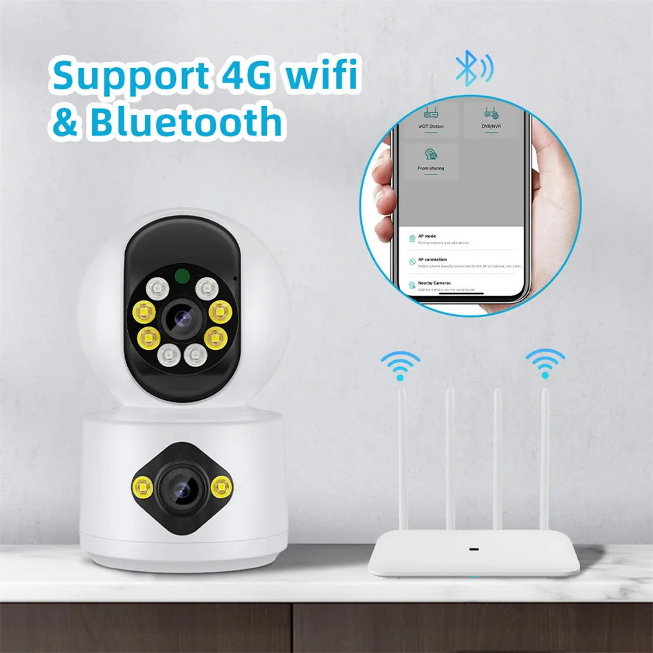 

Dual-Lens WiFi PTZ Camera 2MP, 355° Rotation & AI Detection, Triple Night Vision Modes, Two-Way Talk, IP66, TF Card Support