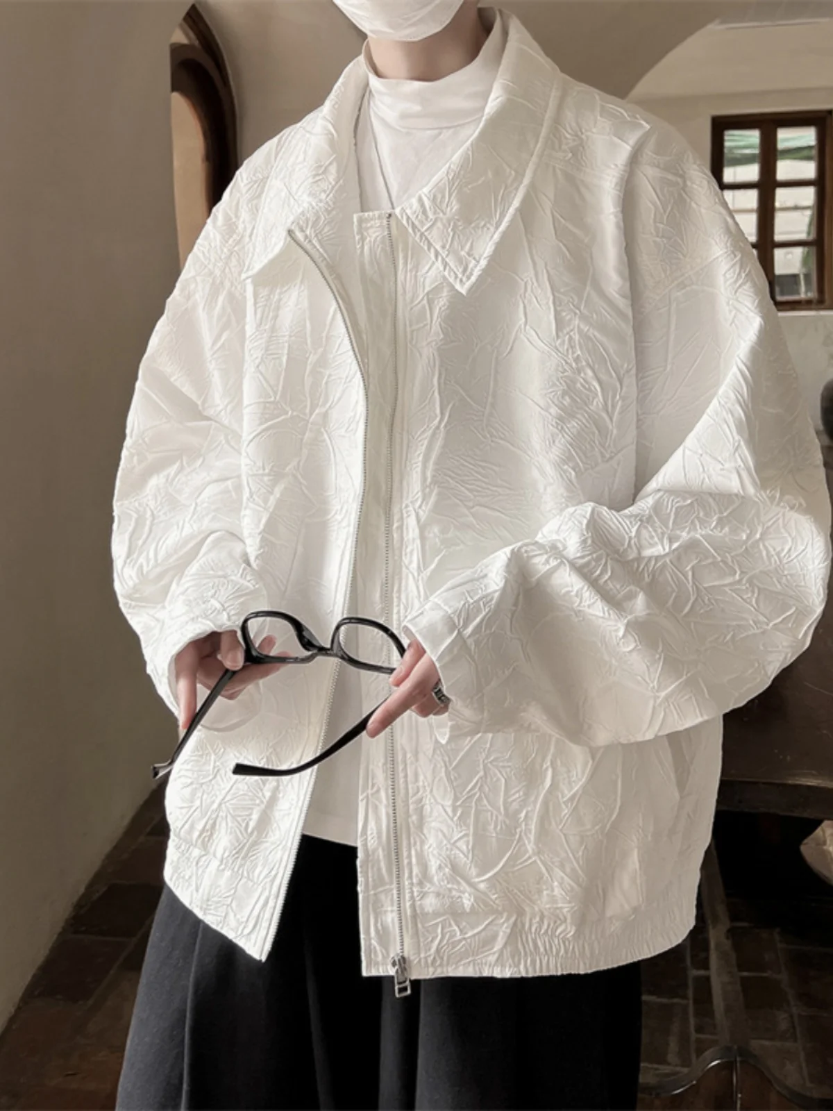 

White Cleanfit Men's Baseball Jaet Spring Autumn High Sensation Haome Harrington Folded Design Sense eat Coat