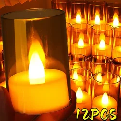 12/1PCS Flameless LED Candle Lights Acrylic Battery Powered Tealight Wedding Birthday Party Bar Home Decor Wishing Candle Lamp