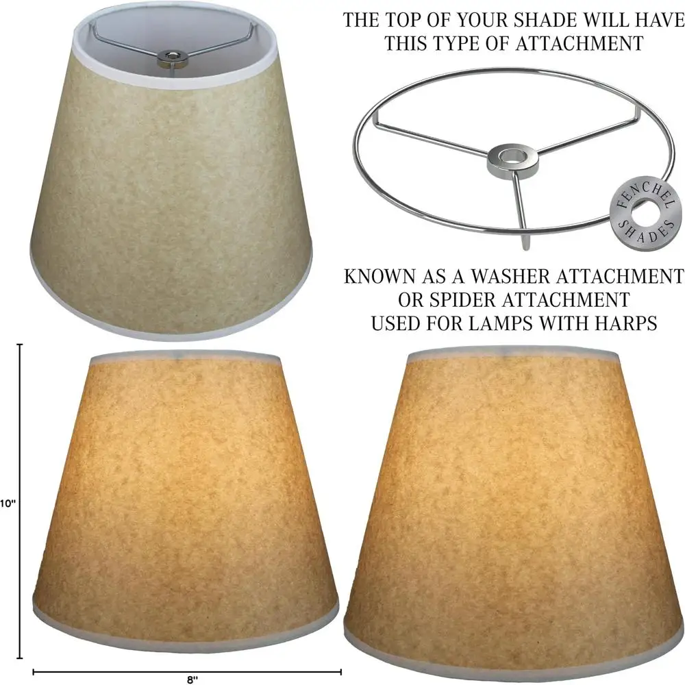 

Round Lampshade 6 Top x 10 Bottom x 8 Slant Height, Spider Attachment 0.4 Diameter, for Home Lighting Decor