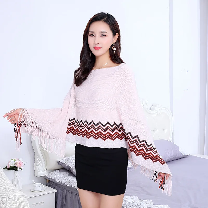 

2022 Spring Autumn New Fashion Large Tassel Irregular Shawl Coat Pullover Cloak Women Wear Lady Poncho Capes White