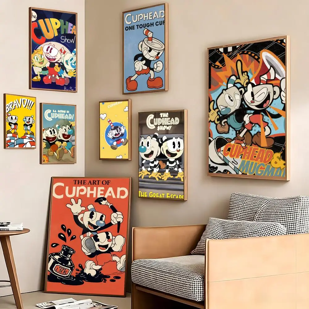 Surrounding area C-Cuphead Games Poster Pegatina artistica HD autoadhesiva impermeable para salon dormitorio