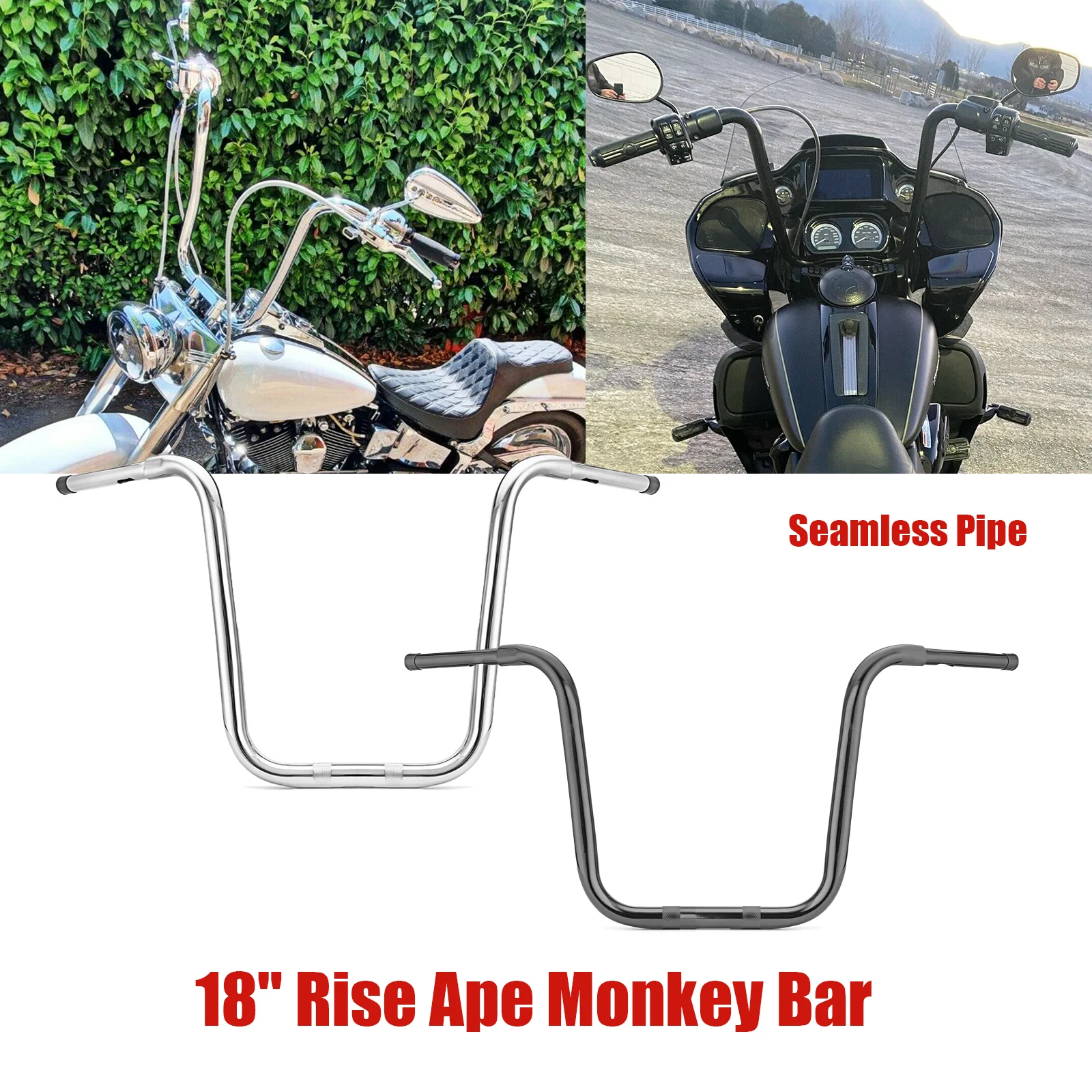 

Motorcycle 18" Ape Monkey Bar Forward Bend Handlebar 1.25 Clamp For Harley Dyna Fat Bob Softail Breakout Touring Seamless Pipe