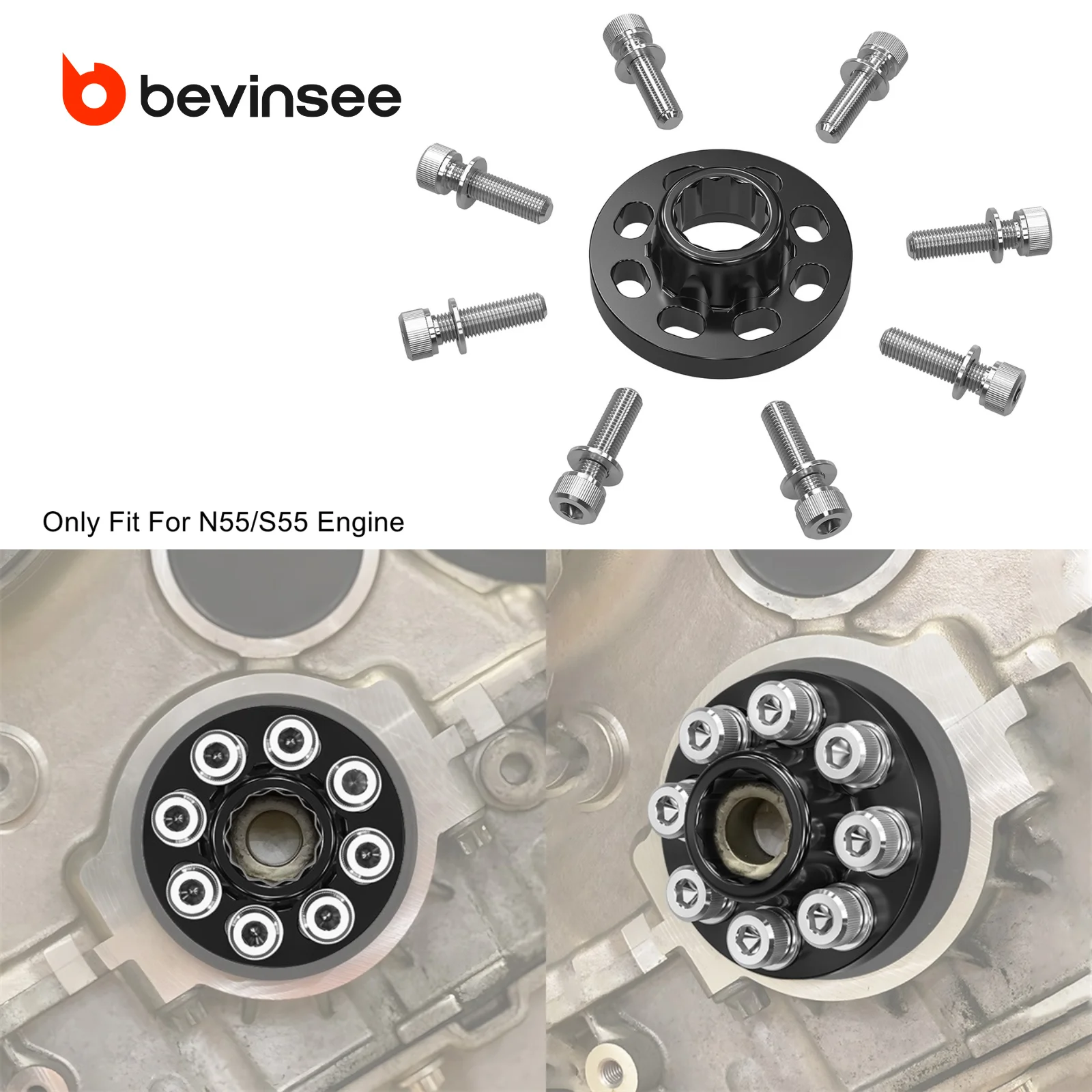 BEVINSEE Crank Hub Bolt Capture Kit for BMW N55/S55 F30 F31 F32 F36 F80 F82 F10 F07 E90 E92 E93 F20 F22 F87 F25 E70 E82 E88 E84