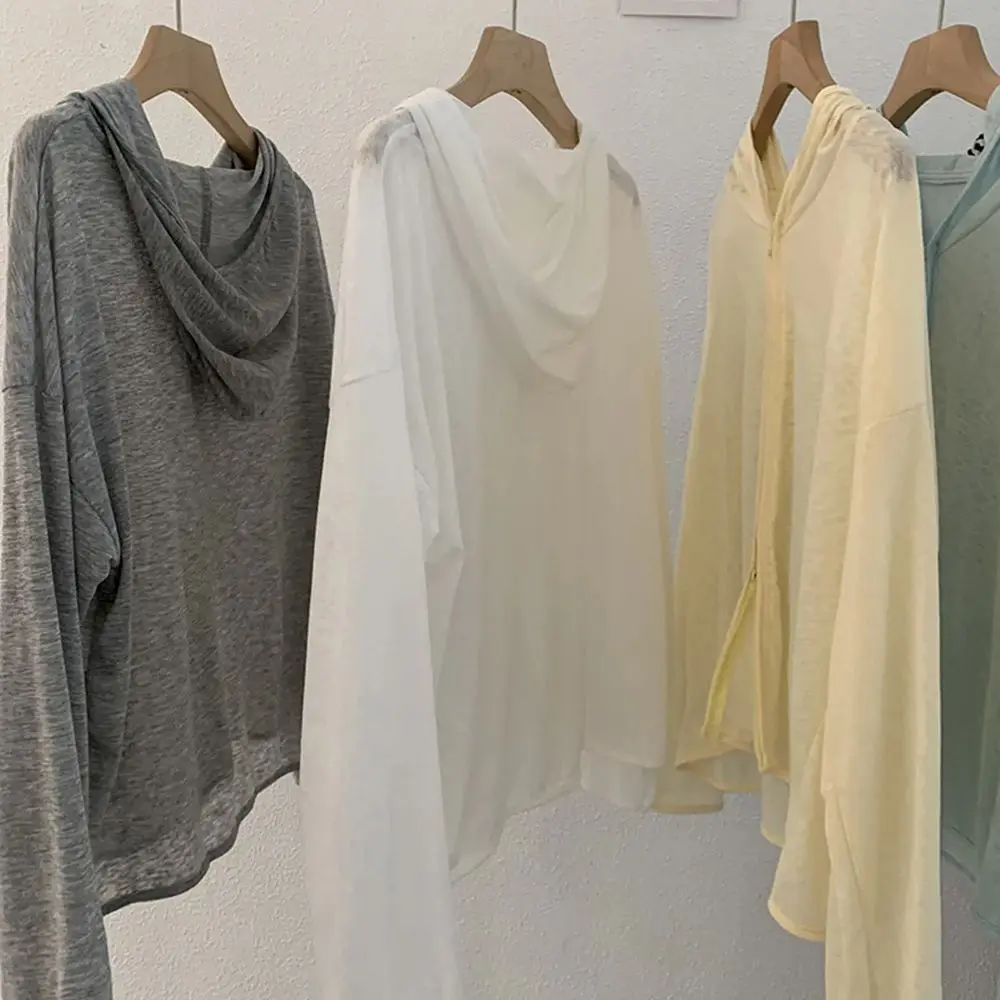 Women's Hooded Zipper Thin Snowflake Cotton Sun Protection Shirt Summer Loose Long Sleeve Trendy Open Cardigan Versatile Tops