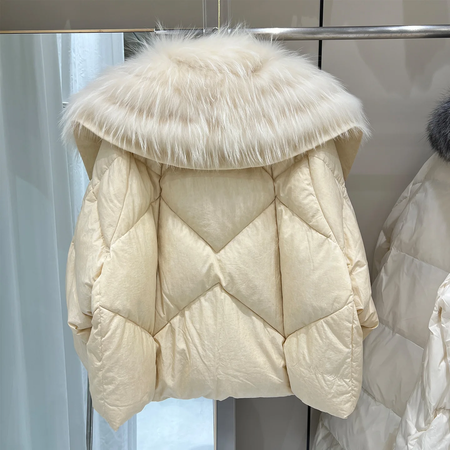 2026 Winter Nieuwe 90 Witte Eendendons Jas Grote Wollen Kraag Donsjack Voor Vrouwen Losse Dikke Rits Gewatteerde Sneeuw parka Jas