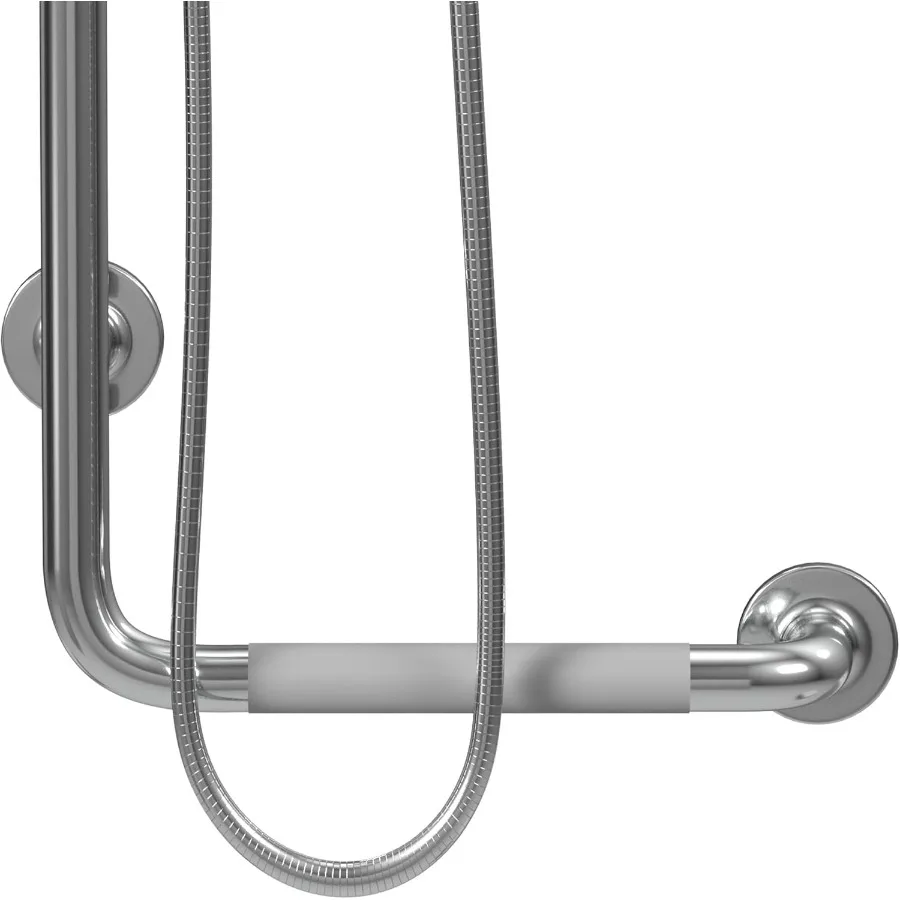 Barra deslizante ergonômica compatível com ADA com chuveiro de mão para acessibilidade em banheiros Design de aperto esquerdo em aço inoxidável polido