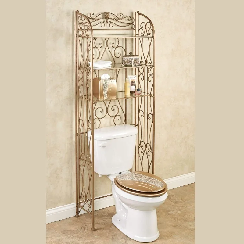 Kadalynn Bathroom Space Saver Freestanding Shelf Satin Gold 62 Inches High