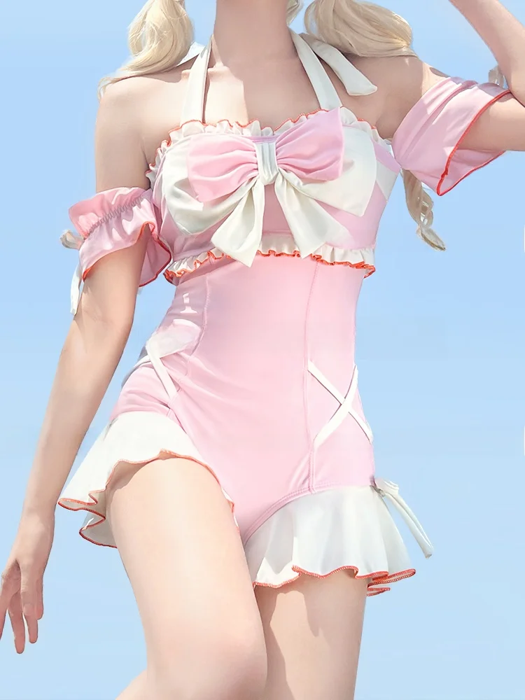 

Mimoi Closet aron Pink Lolita Sweet Cute Strap Swimsuit Women's Swimwear Casual Sle Removable Chest Pad No Sve